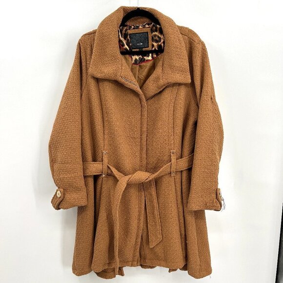 STEVE MADDEN Camel Brown Wool Blend Textured Knit Full Zip Fall Coat Size 1X - Picture 1 of 8